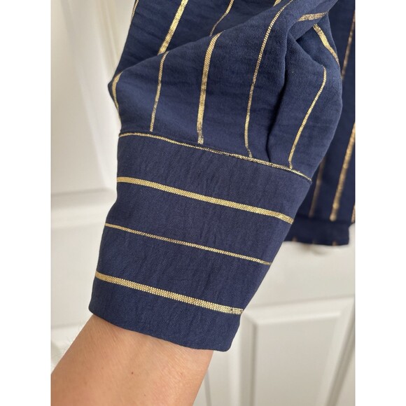 Notations Women's Blouses Size 2X Button Down Long Sleeve Golden hour Striped - Picture 5 of 6